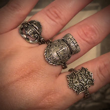 Load image into Gallery viewer, Sad Hour Clock Casket Plaque Ring Antiqued Sterling Silver