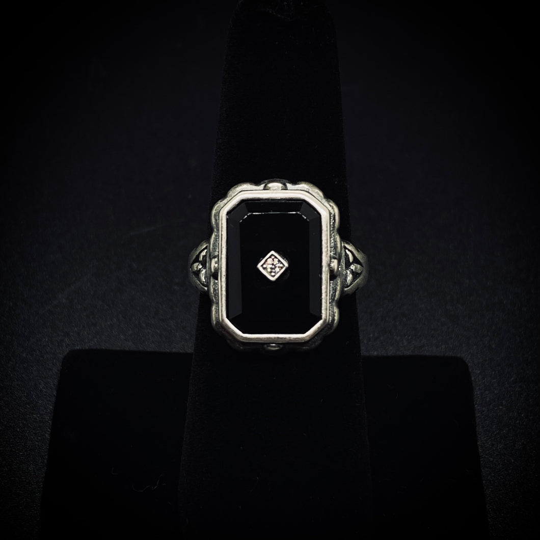 Antiqued Sterling Silver Onyx Mourning Ring