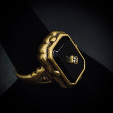 Load image into Gallery viewer, Antiqued 14K Gold Onyx Mourning Ring
