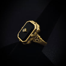 Load image into Gallery viewer, Antiqued 14K Gold Onyx Mourning Ring

